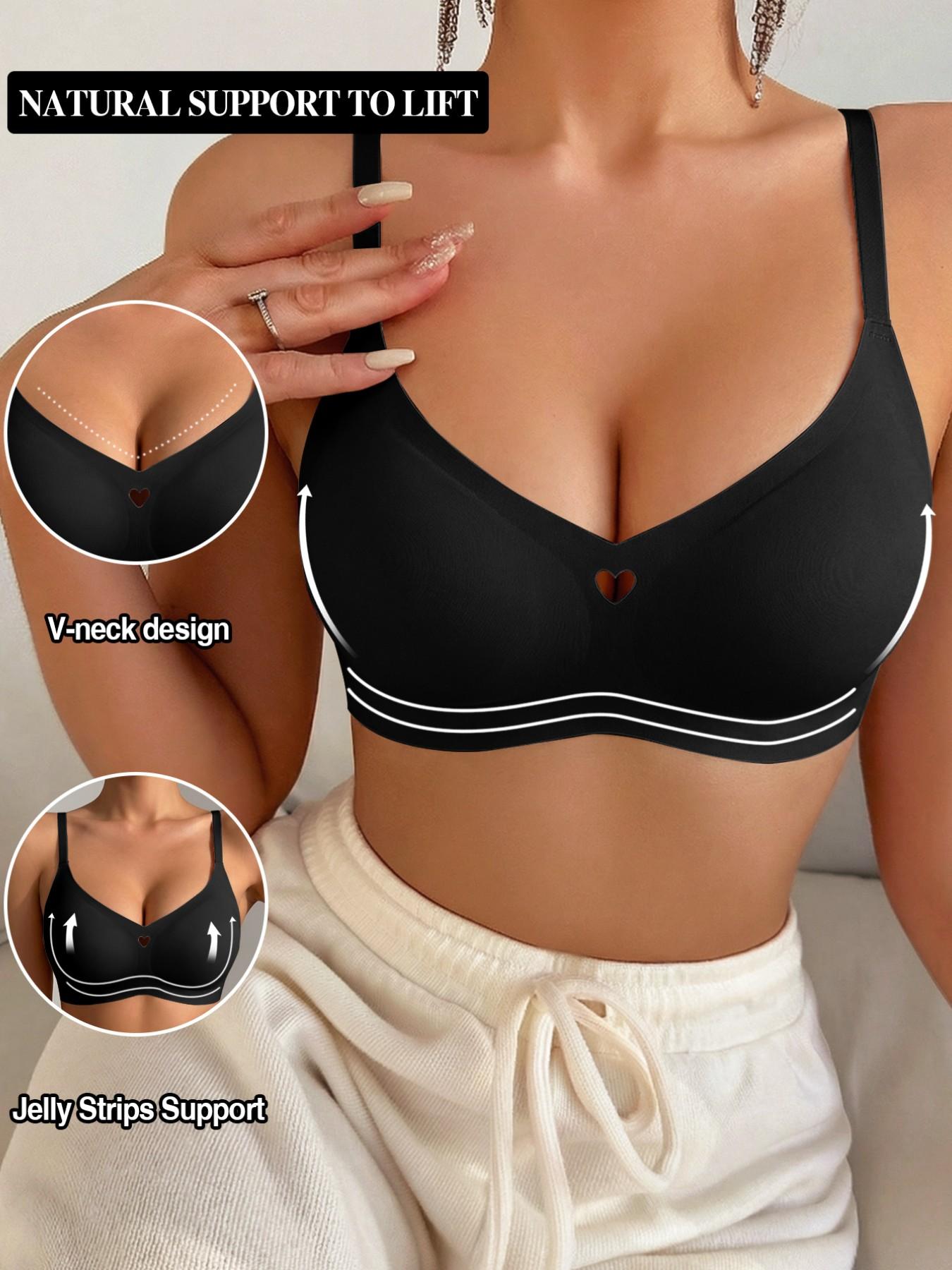 Women's Seamless Jelly Bra, Push-Up V-Neck Wireless Lingerie, Max Support, All Seasons, Casual Style, 1/2/4 Pieces Set