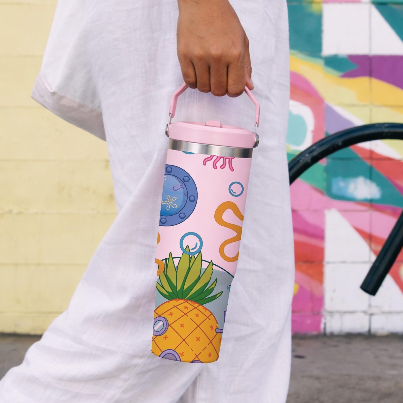 1 Pc Vacuum Mug 30oz Skinny Tumbler With Handle And Lid, Double Wall Insulated Cup, Leak Proof Thermal Mug, Keeps Hot 12 Hours Cold 24 Hours, Cartoon Ocean Style Travel Mug For Coffee Tea, Gift For Women Men Cute Daily Use Holiday