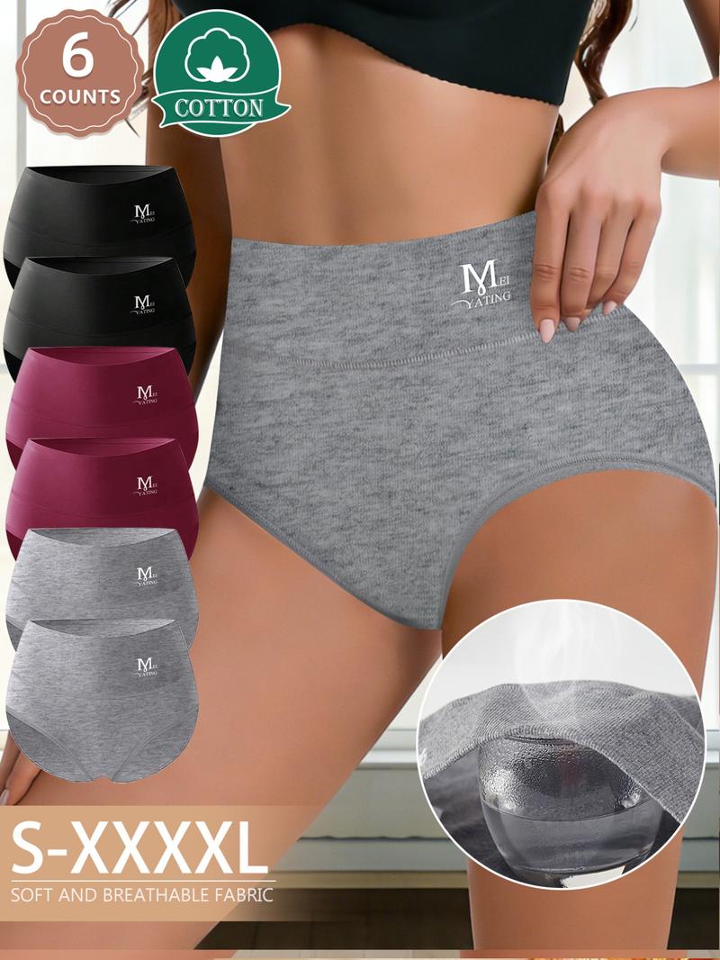 Women's Cotton Underwear Set, Soft Breathable Non-Irritating, Comfortable Fitted Triangle Panties, Elastic Large Size, 6 Pack, S-Xxxxl, Soft Comfy Knicker