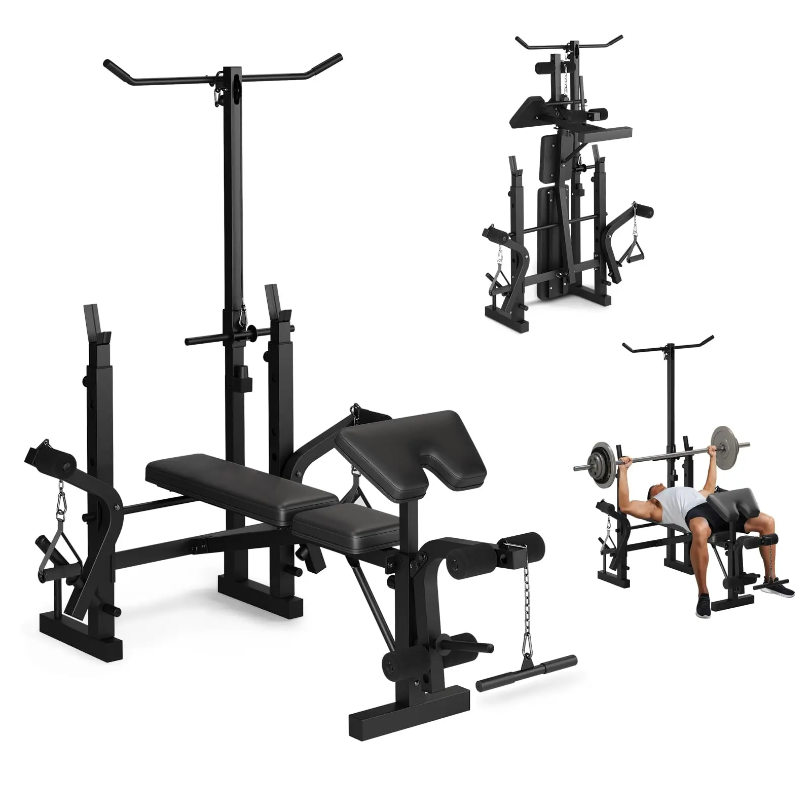 6-In-1 Steel Foldable Weight Bench Full-Body At Home Gym Equipment Combo - Space-Saving Working Out Equipment with Leg Extension, Preacher Curl, Adjustable Press Station, 900LB Capacity, Easy Maintenance