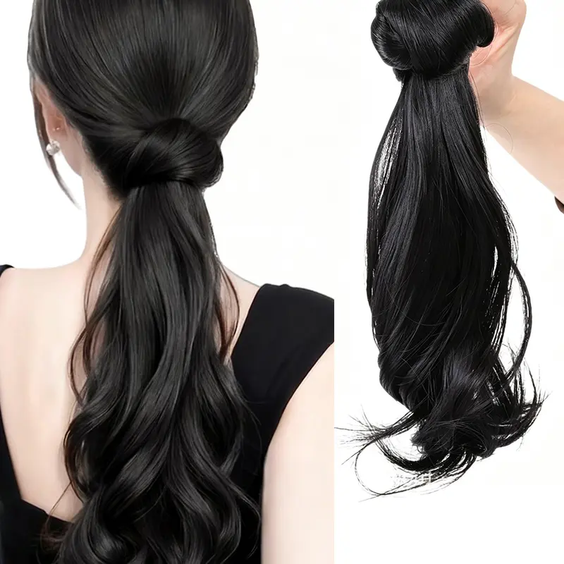 Glamorous Big Wave Claw Clip Ponytail Clip In Extension Pony Tails Hair Extensions 16 Inch Loose Wavy Ponytail Natural Fluffy Look for Daily and Festive Use Womens Delicate Ponytail Hair Accessory Claw Clip Ponytail Synthetic Soft Hairpieces