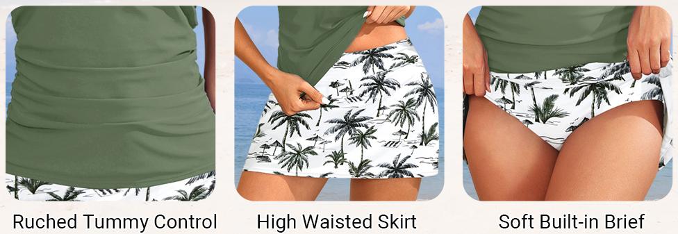 Daci Womens Tankini Swimsuits with Skirt - Two Piece Tummy Control Bathing Suits High Neck Swimwear