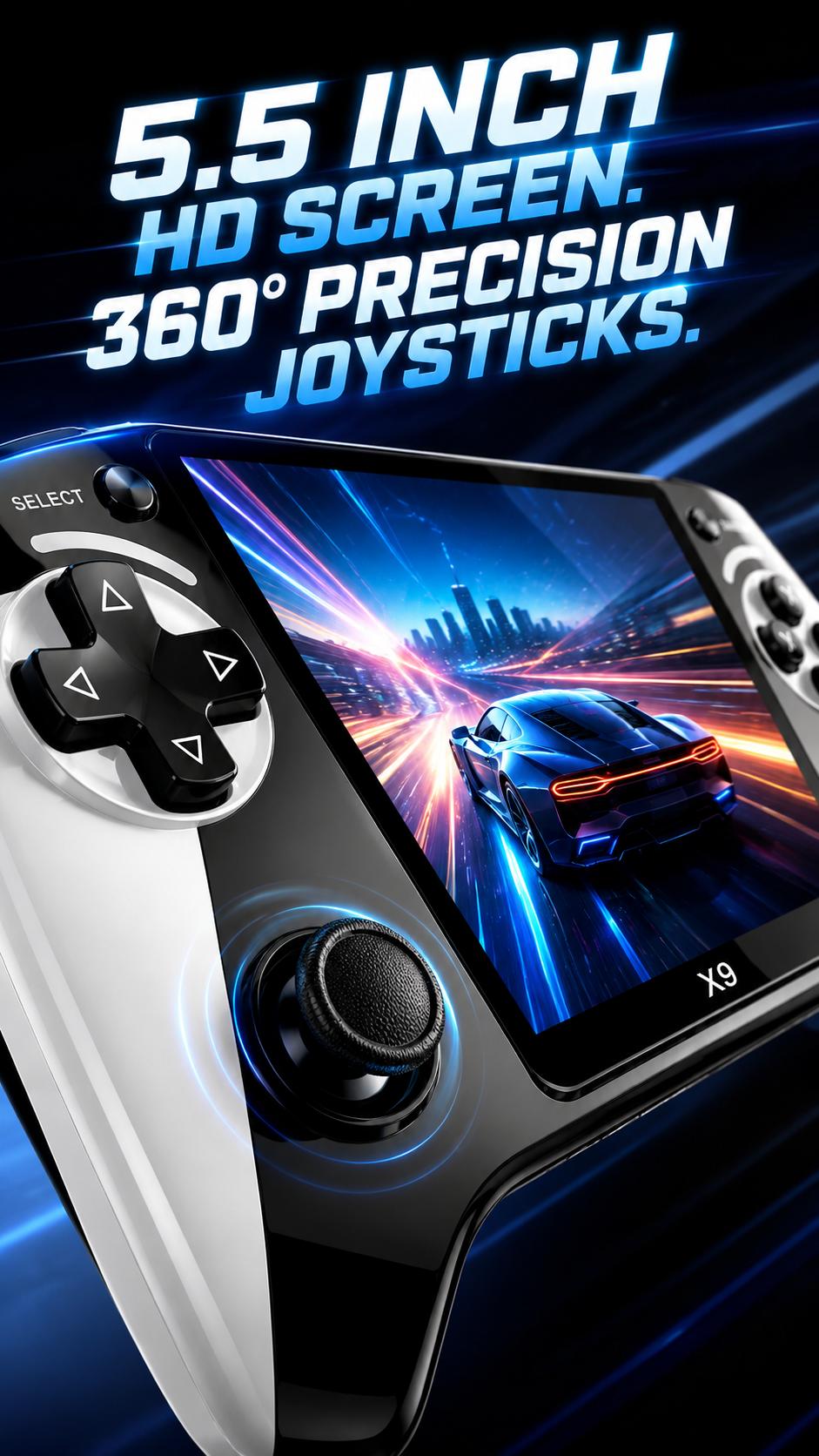 X9 Retro Handheld Game Console with 5.5-inch HD IPS Eye-Protection Screen, Retro Gaming Console with TXT E-Book, Linux System, TV Output, 6200+ Games, External Gamepad, Music, 2000mAh Handheld Console