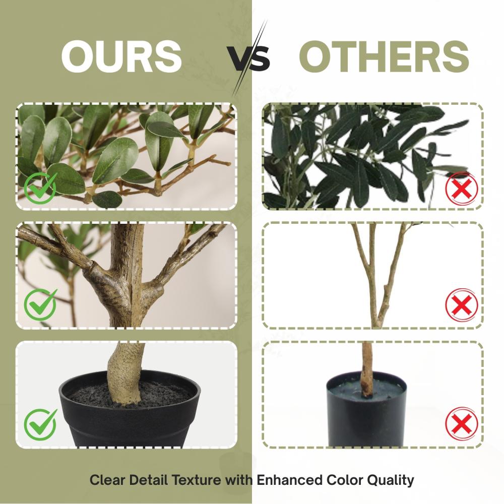 6FT Mediterranean Artificial Olive Tree with Black Pot - Synthetic Artificial Potted Trees, Decorative Fake Plant Decoration, Modular Modern Farmhouse-Asian Indoor/Outdoor Lifelike Greenery for Living Room/Office, Natural Branches, 1pc Everyday Use Set, F