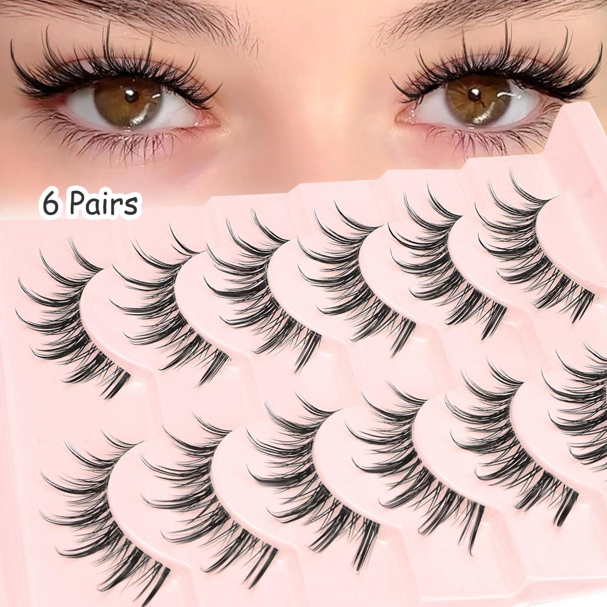 6 Pairs Natural Fluffy False Eyelashes, Pointed Fairy Cluster Design, Long-Lasting Fake Lashes for Daily Use, Perfect for Beginners