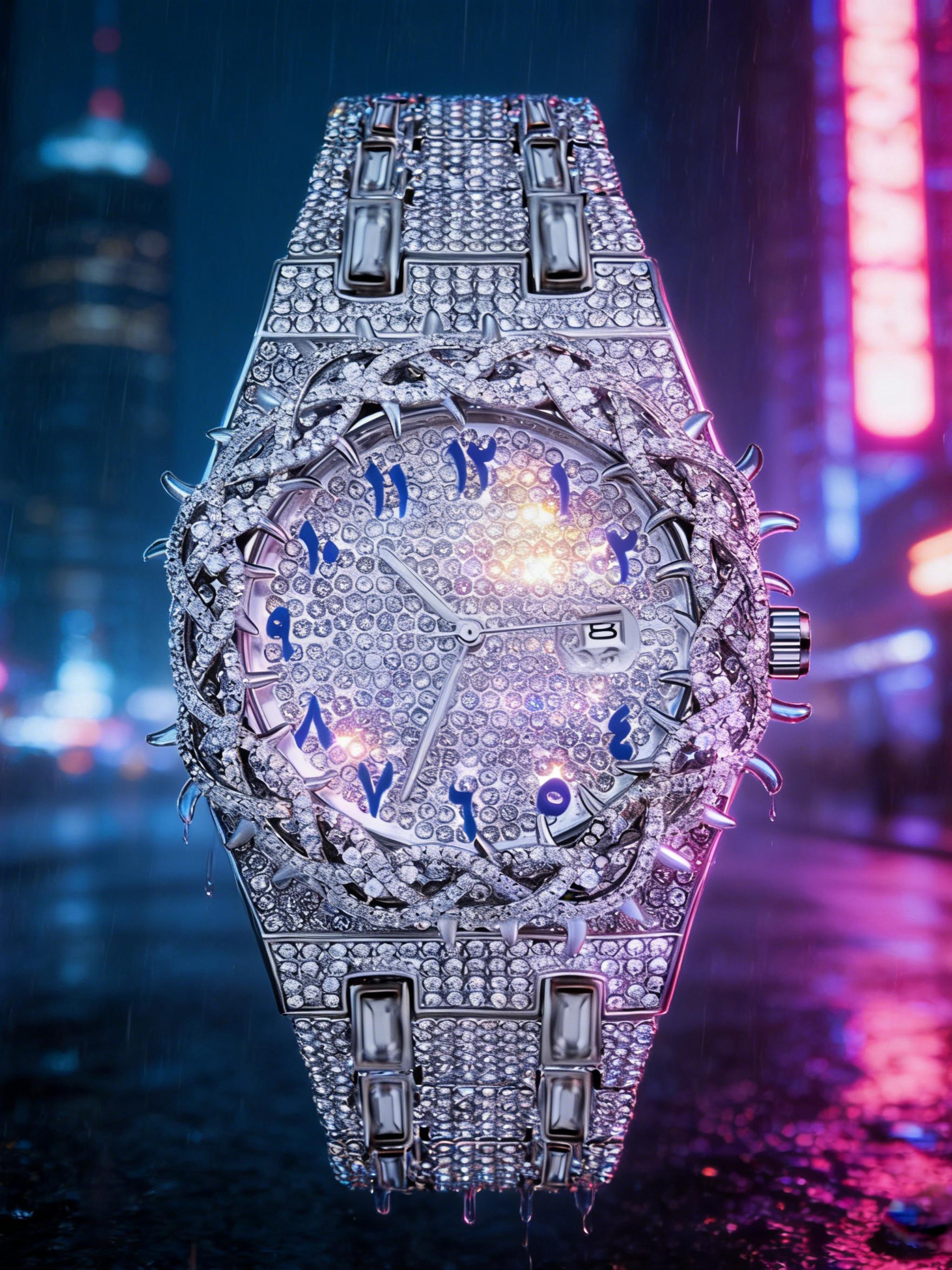 Unisex New Hip-Hop Style Quartz Watch, Rhinestone Strap & Full Iced-Out Large Dial, Unique Zirconia Design Wrist Watch, Party Gift for Men and Women