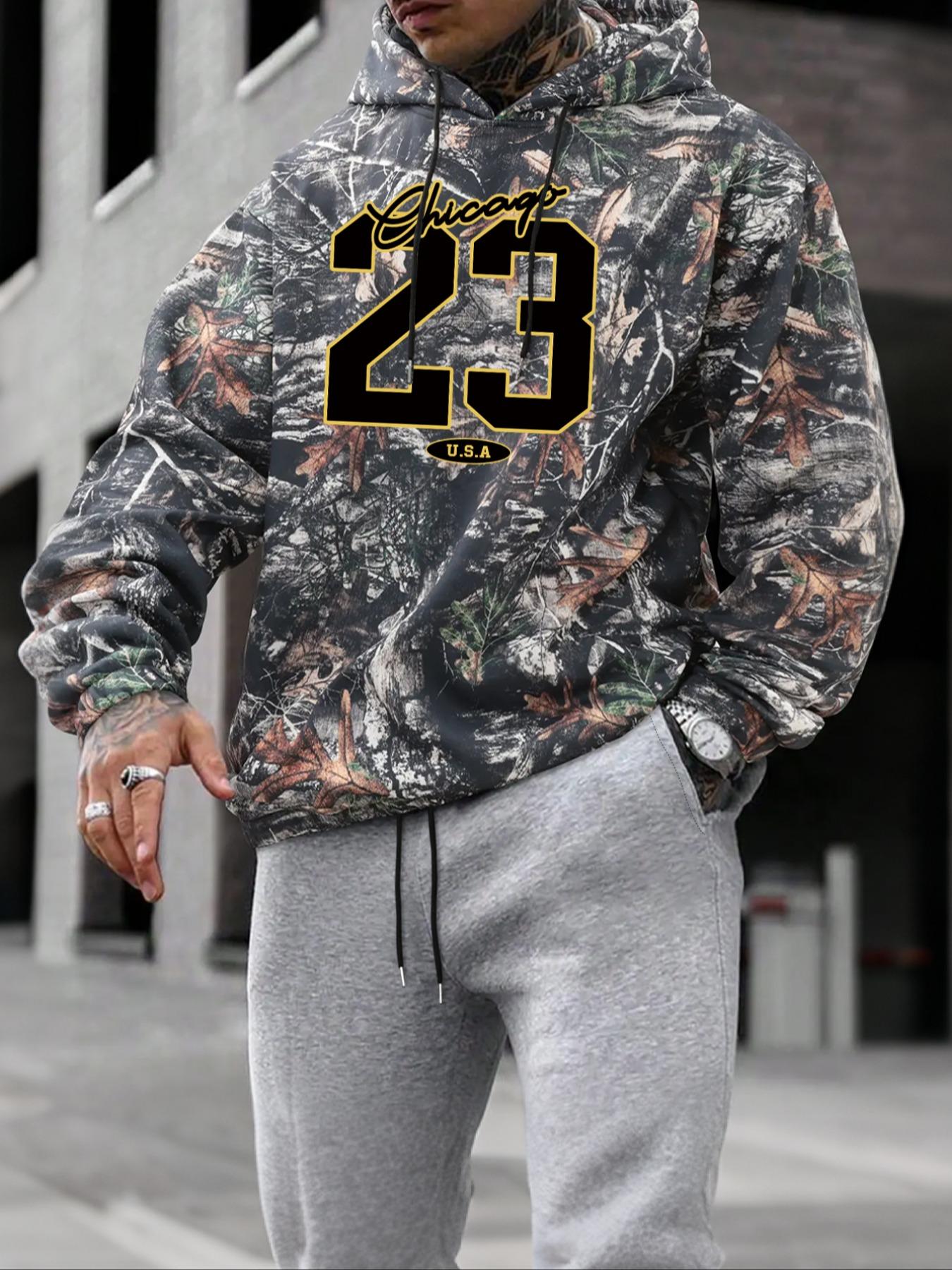 Unisex Men's Camo Print Hoodie, Regular Fit Casual Long Sleeve Hooded Sweatshirt for Fall & Winter, Men's Top for Daily Wear