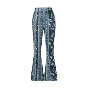 Women Spring Summer Floral Print Elastic Waist Flare Pants Casual High Waist Slimming Long Pants Trousers Leggings Streetwear