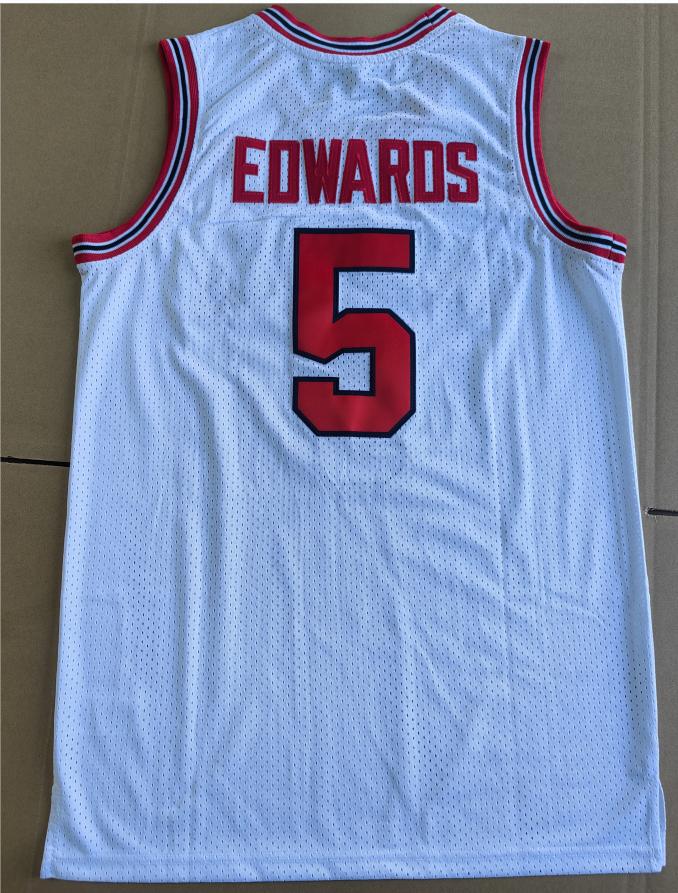 Men's Retro Edwards College #5 Basketball Jersey Stitched White Black S-XXL Gifts for Christmas,New Year