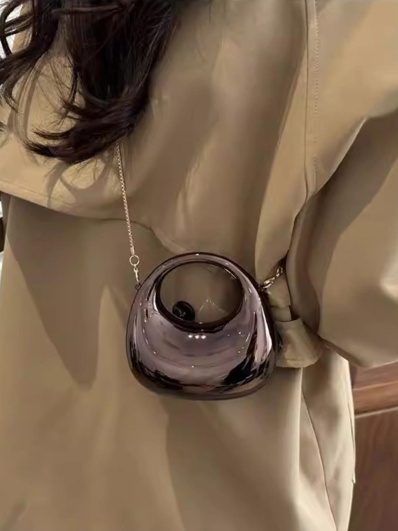 Sweet Cool Mini Acrylic Bag, Design Sensible Small Wallet, Single Shoulder Crossbody Chain Coin Accessory, Candy Color Shell Glossy Moon Box Party Handbag