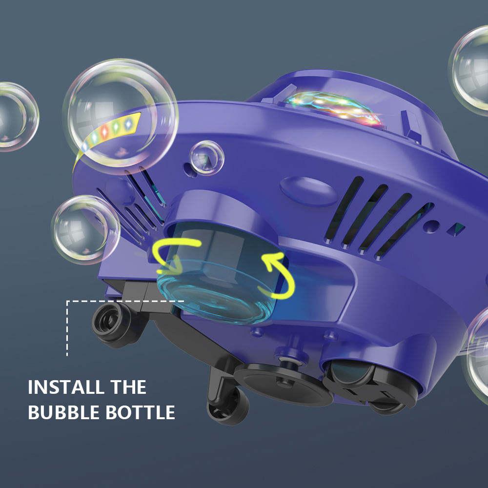 80ml Electric Flying Saucer Automatic Bubble Machine with Rotating Bubble Gun, LED Light for Outdoor Games, Obstacle-Avoiding Flight Suitable for Disc Outdoor Spring Outings, Easter, Birthday Parties