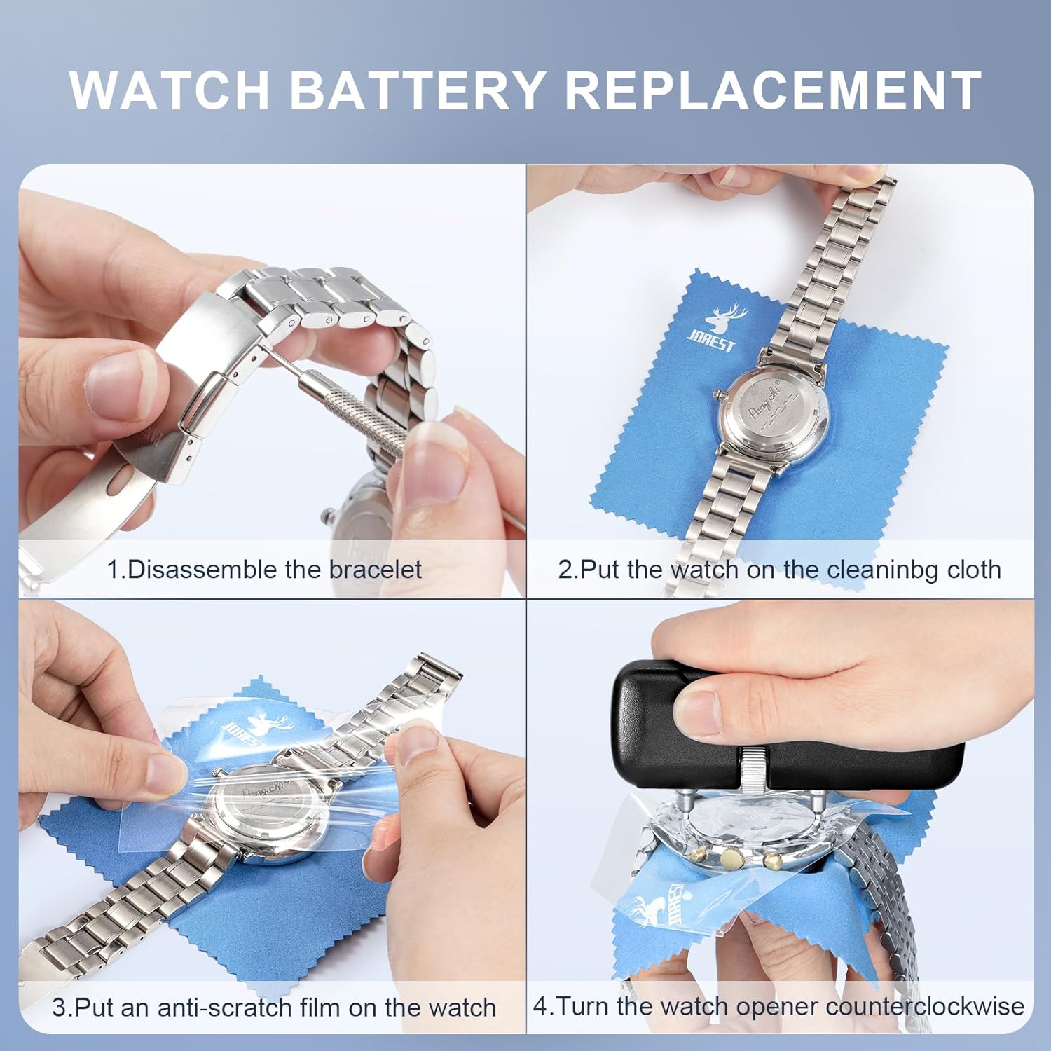 JOREST Watch Repair Tool Kit – Battery Replacement, Case Back Opener, Spring Bar Tool – Great Gift for Watch Lovers & DIY Dads