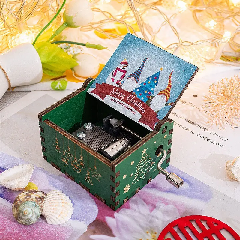 Wooden Hand Crank Music Box, Christmas Joy Musical Painted Music Box, Elegant Gift Item, Perfect for Stall Display, Beautiful Present