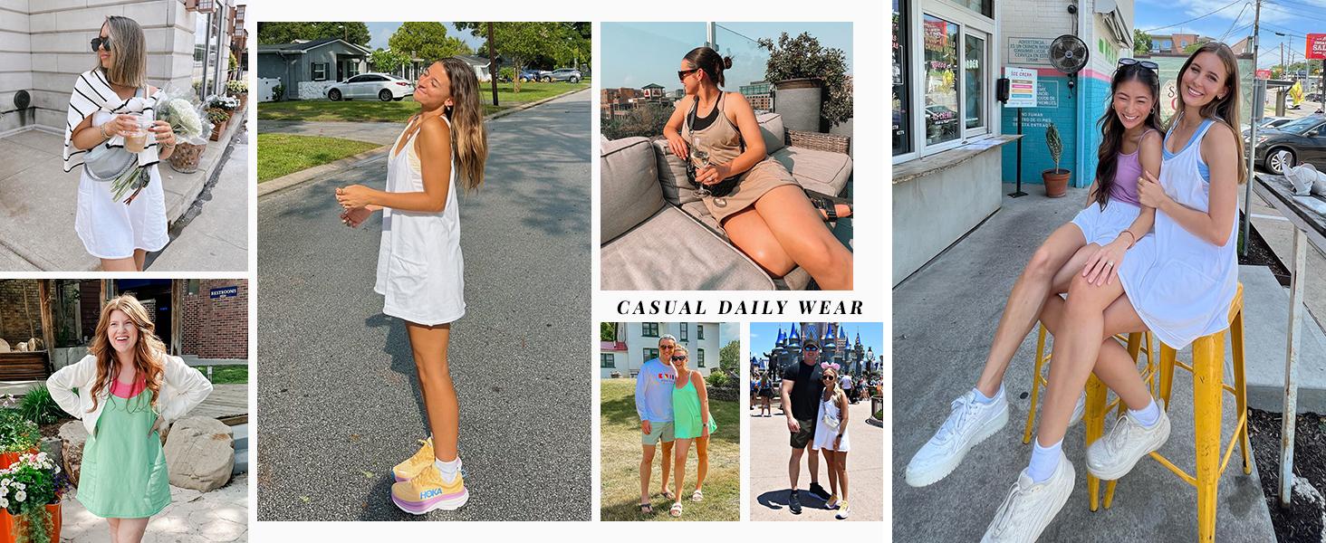 Molitree Women's Summer Sleeveless Mini Dress Athletic Dress V Neck Spaghetti Strap Short Tennis Dress with Built-in Shorts