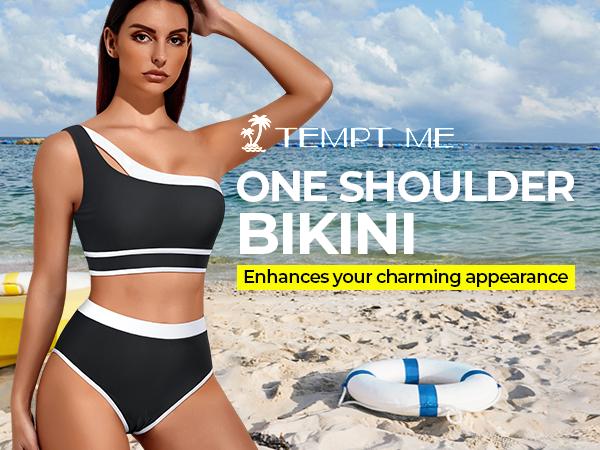 Tempt Me Women One Shoulder High Waisted Bikini Color Block Two Piece Swimsuits Cutout Two Piece Bathing Suit Tummy Control Bikini Tempt Me Women One Shoulder High Waisted Bikini Color Block Two Piece Swimsuits Cutout Two Piece Bathing Suit Tummy Control Bikini