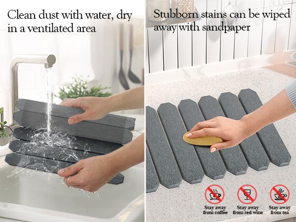 Msercuor Large Stone Dish Drying Mat 24"x16" Diatomaceous Earth Collapsible Quick Drainage for Kitchen Counter with Sanding Paper & Anti-Slip Pad Coasters Tableware