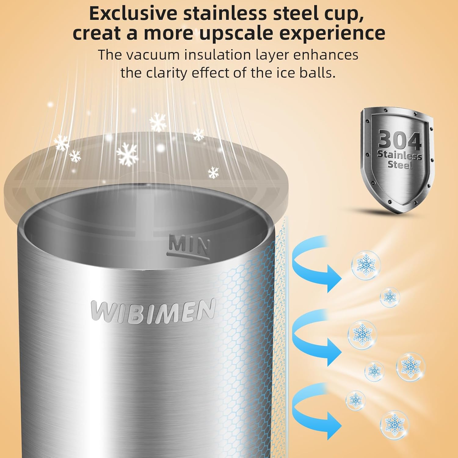 WIBIMEN Crystal Clear Ice Ball Maker - Stainless Steel Reusable Mold for Whiskey & Cocktails