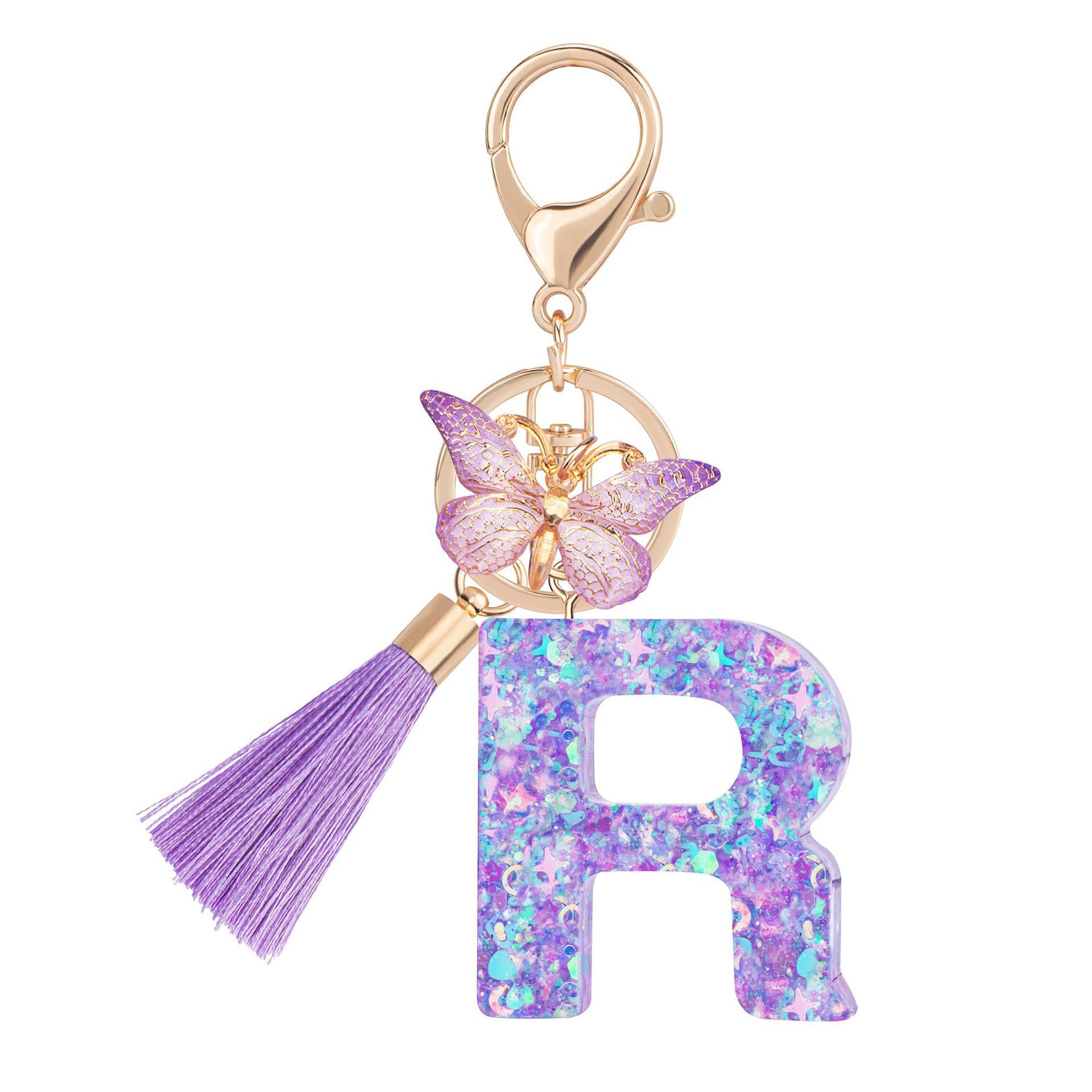 1pc / Initial Letter Keychain Butterfly Key rings Chain Pendant Cute Animal Key Ring Purse Bag Backpack Car Pendant Charm Earbud Case Accessory Women Gift