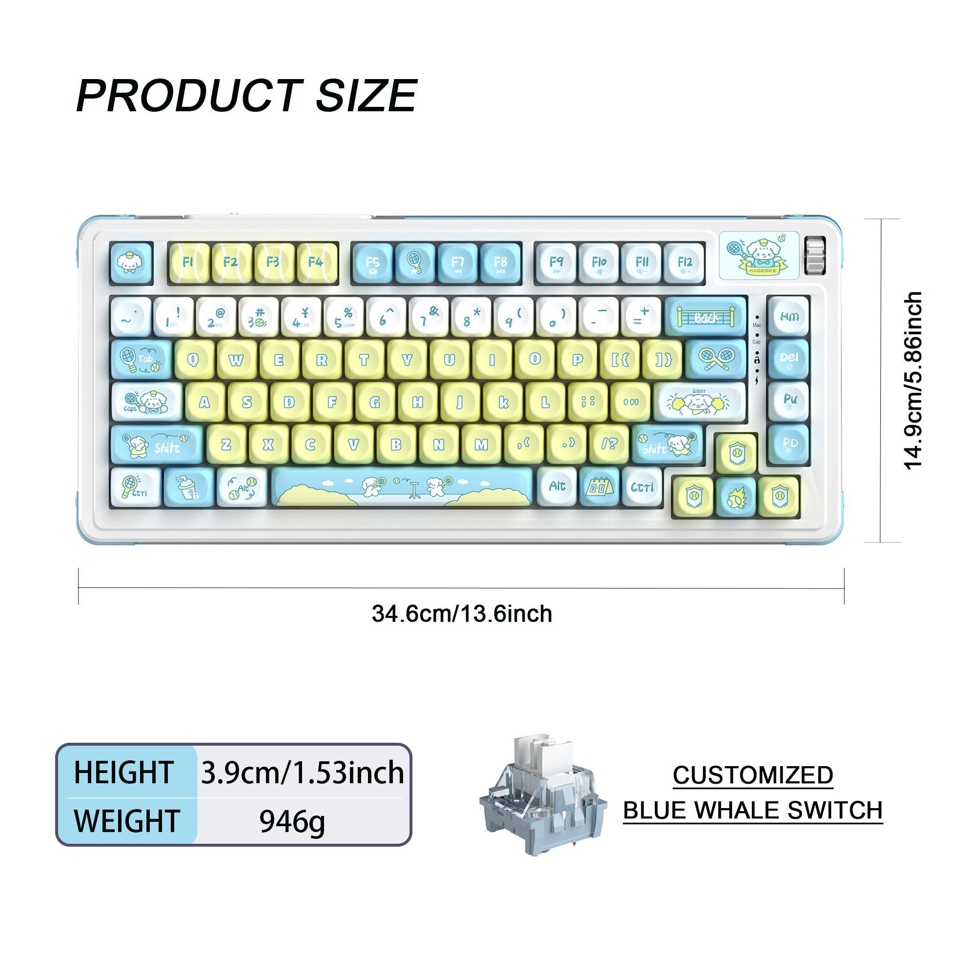 MageGee AIR75 Wireless Creamy Mechanical Keyboard, Gasket Structure, 3 Connection Modes Hot Swappable Custom Keyboard, RGB Backlit Gaming Keyboard for PC/Win/Mac, Linear Blue Whale Switch, PBT Keycaps