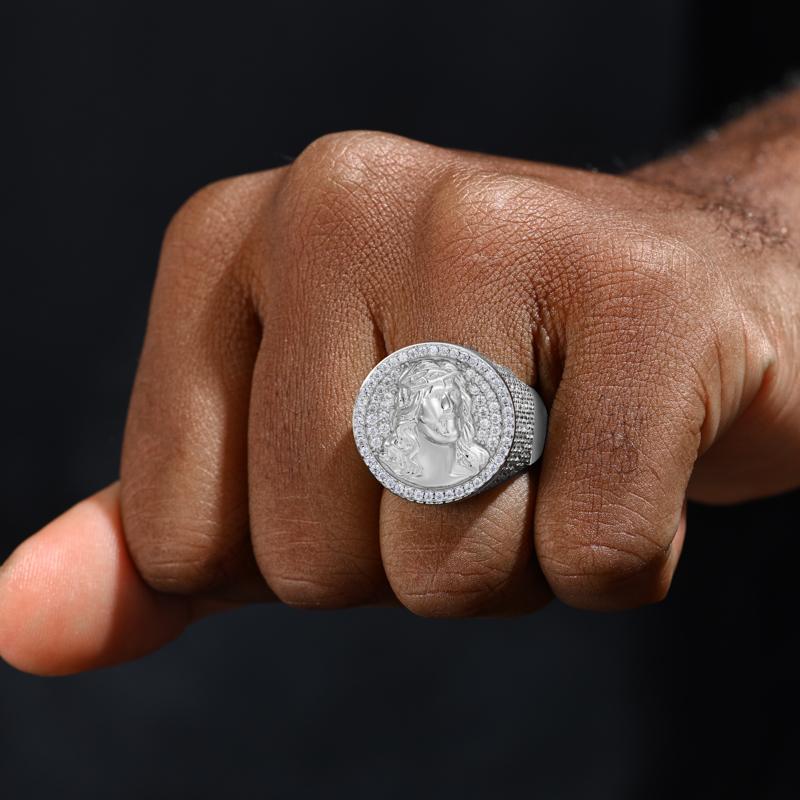 【#R426 】UCCIYO 18K Gold-Plated Round Jesus Ring with Lab-Grown Moissanite S925 Sterling Silver Moissanite Ring for Women Men Hip Hop Jewelry Gift