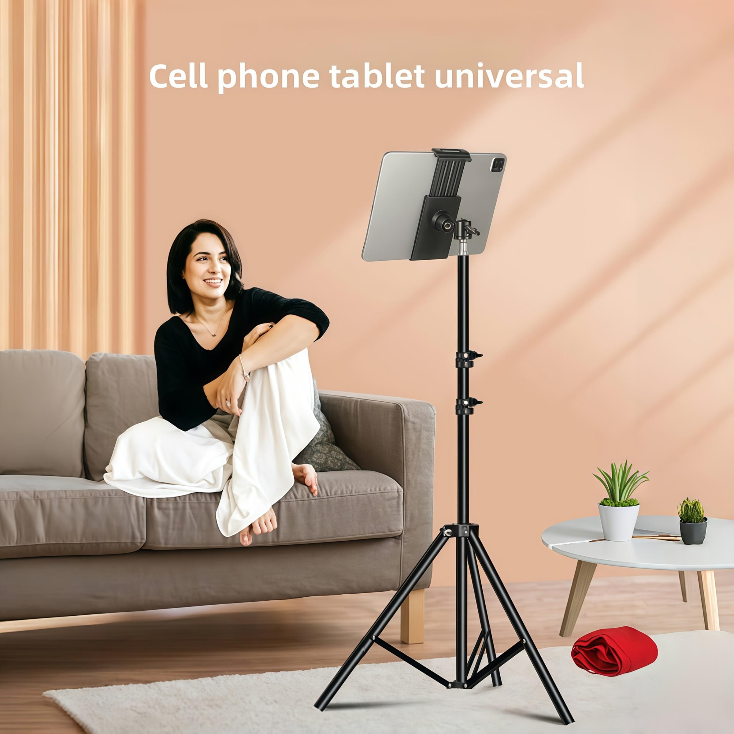 Adjustable 55cm Tablet Stand, Tablet Mount, Adjustable Height Phone Holder for iPhone & Tablets, 360° Rotation, Three-Axis Movement, Live Streaming, Tripod Base, Multi-Functional Device Stand