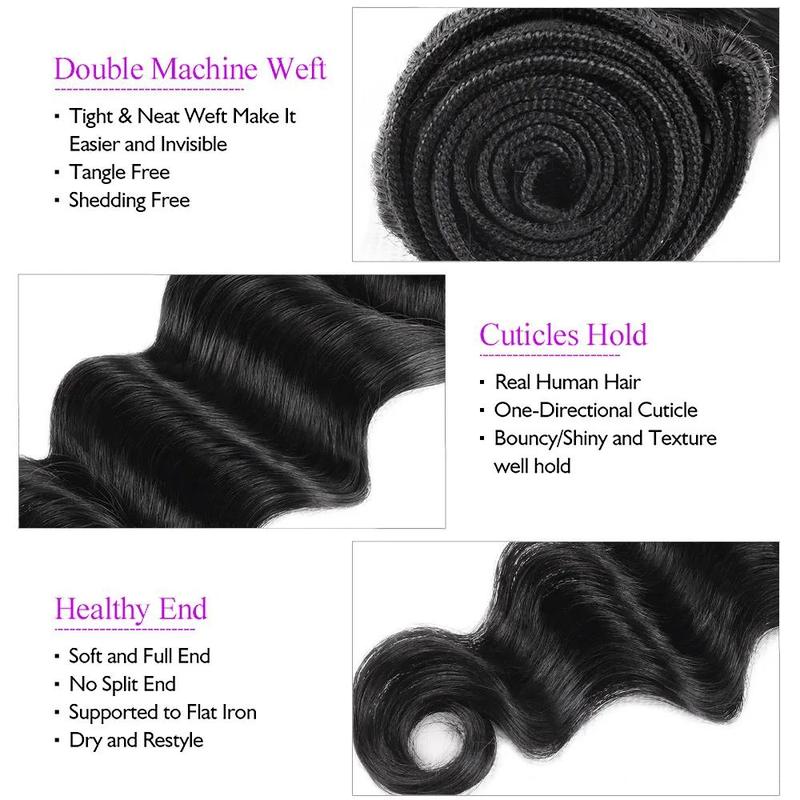 Ama Thick Loose Deep Wave Bundles Virgin Human Hair Weave Bundles Natural Color Remy Hair Weave Extensions Quick Weave Extensions 1/3/4 Bundles