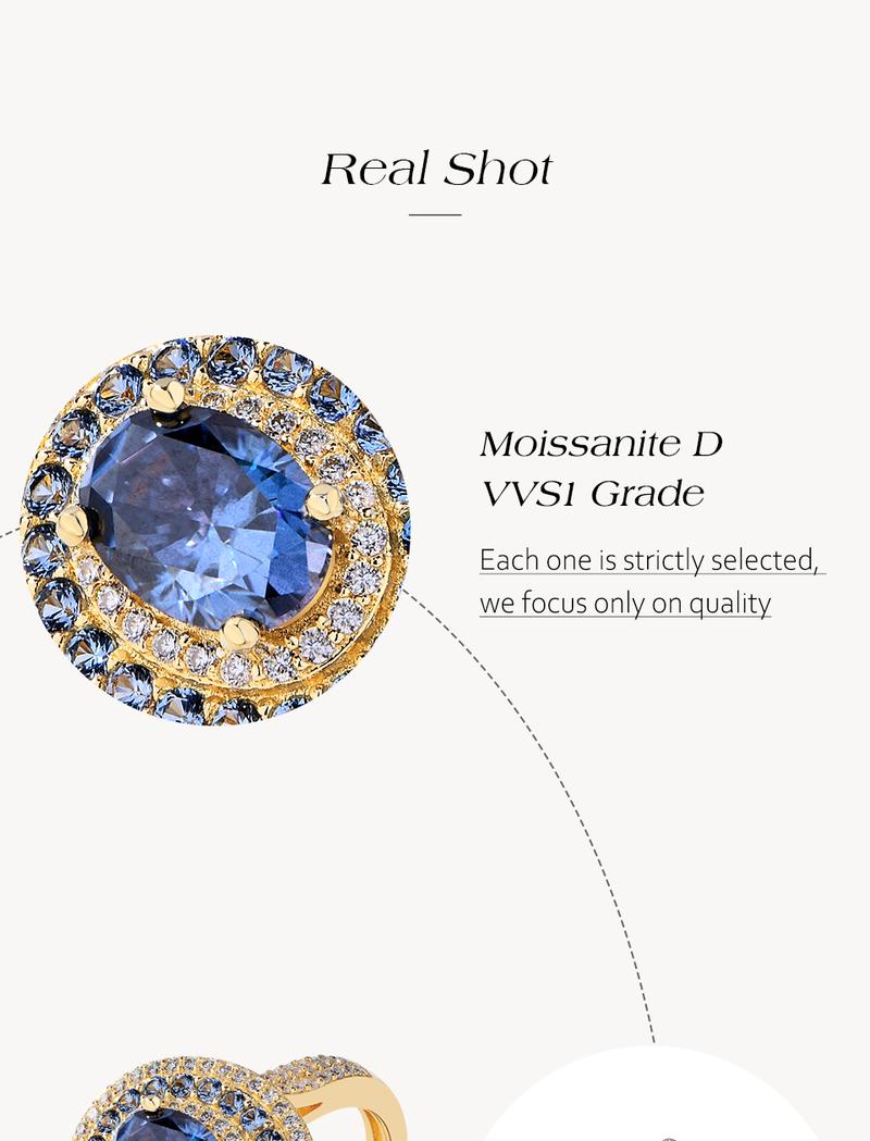 1CT Oval Shape  Lab-Created Blue Moissanite Ring With Halo  for Women Engagement Wedding Anniversary Jewelry R166
