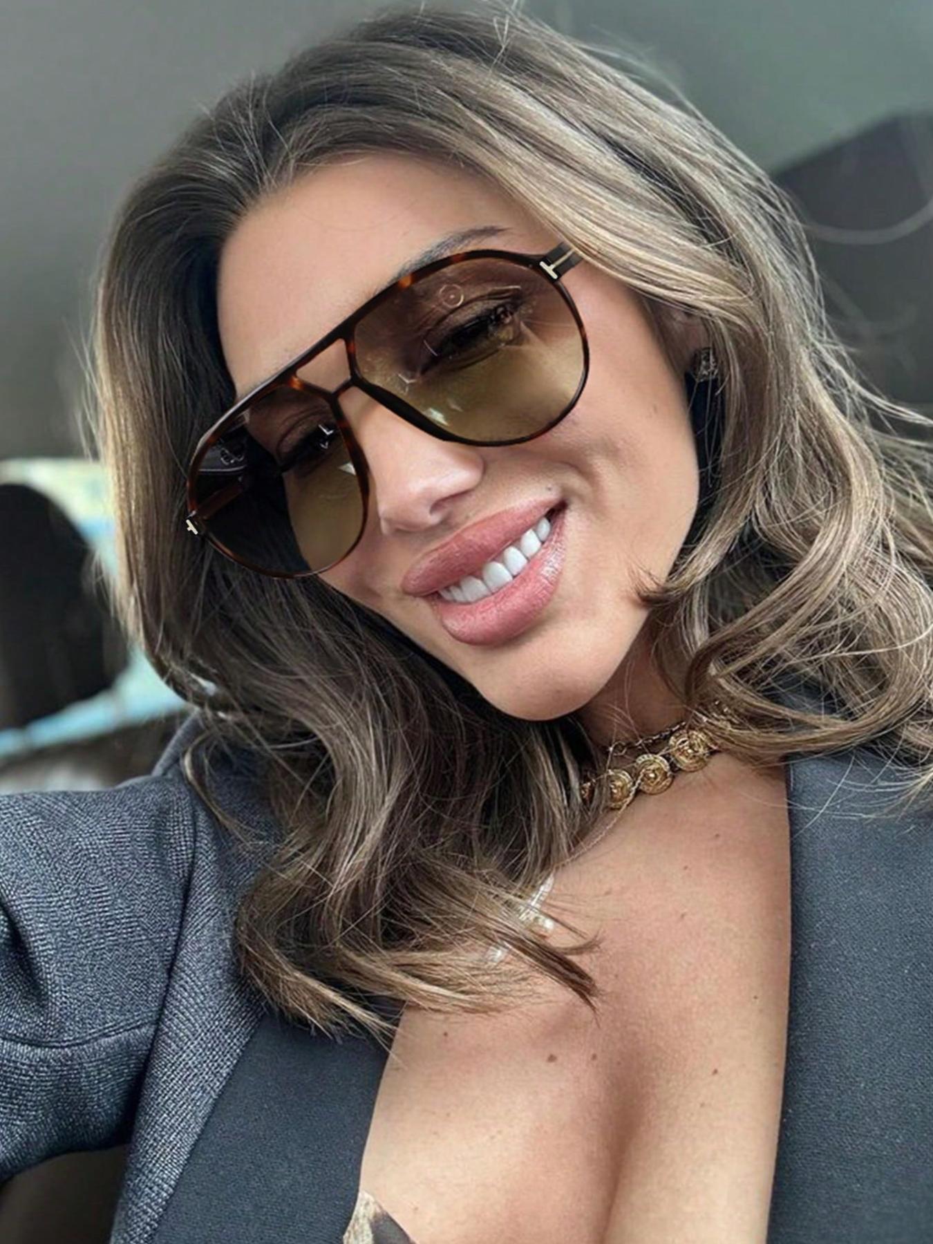 Women's Vintage Double Bridge Teardrop Aviator Glasses, Trendy   Classic Aviator Sunglasses for Everyday Use, Fashion Accessories for Outdoor Activities, Aviator Shades