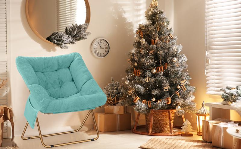 Comfy Saucer Chair, Reading Chairs for Adults, Kids,Foldable Living Room Chairs, Soft Faux Fur Lounge Chair for Bedroom，portable chair