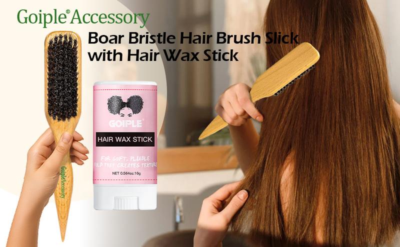 【Valentinesdaygift】Boar Bristle Hair Brush Slick Back Hair Brush for Smoothing Baby Hairs- Wooden Hair Brush for Men Women Combs Hairstyles Natural Care Health Grooming