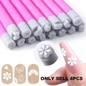 Nail Art Stamp Pen Set, 4 pcs/set Flower and Butterfly Pattern Nail Transfer Printing Pens, Non-Alcohol Nail Stamping Kit for Women
