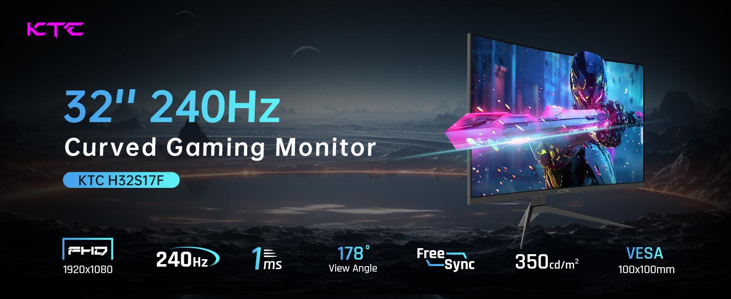 KTC 32" FHD 240Hz 1ms  HVA 1500R Curved Gaming Monitor, 3-year warranty, H32S17F