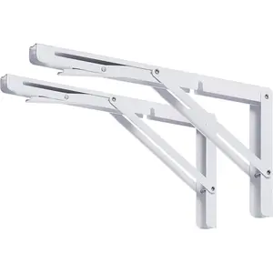 18" White Folding Shelf Brackets Max. Load 440 lb, Heavy Duty DIY Wall Mounted Shelf Bracket Space Saving for Table Work Bench, Pack of 2