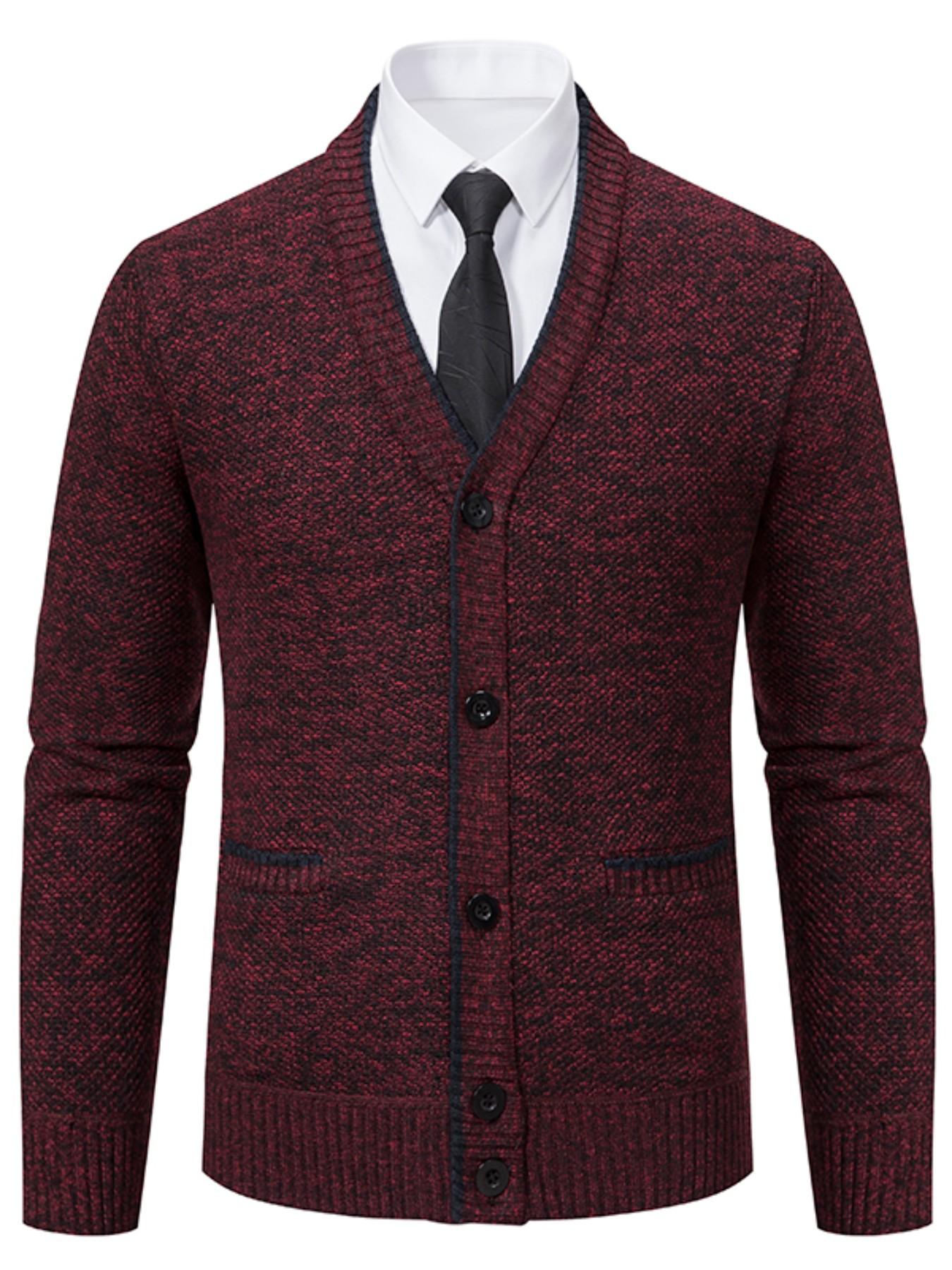 Knit Cardigan, Long Sleeve, Thickened Mixed Fabric, V-Neck Single Button Design, Pocket Detail, Fall & Winter Wear, Comfortable Daily, Casual, Knitwear
