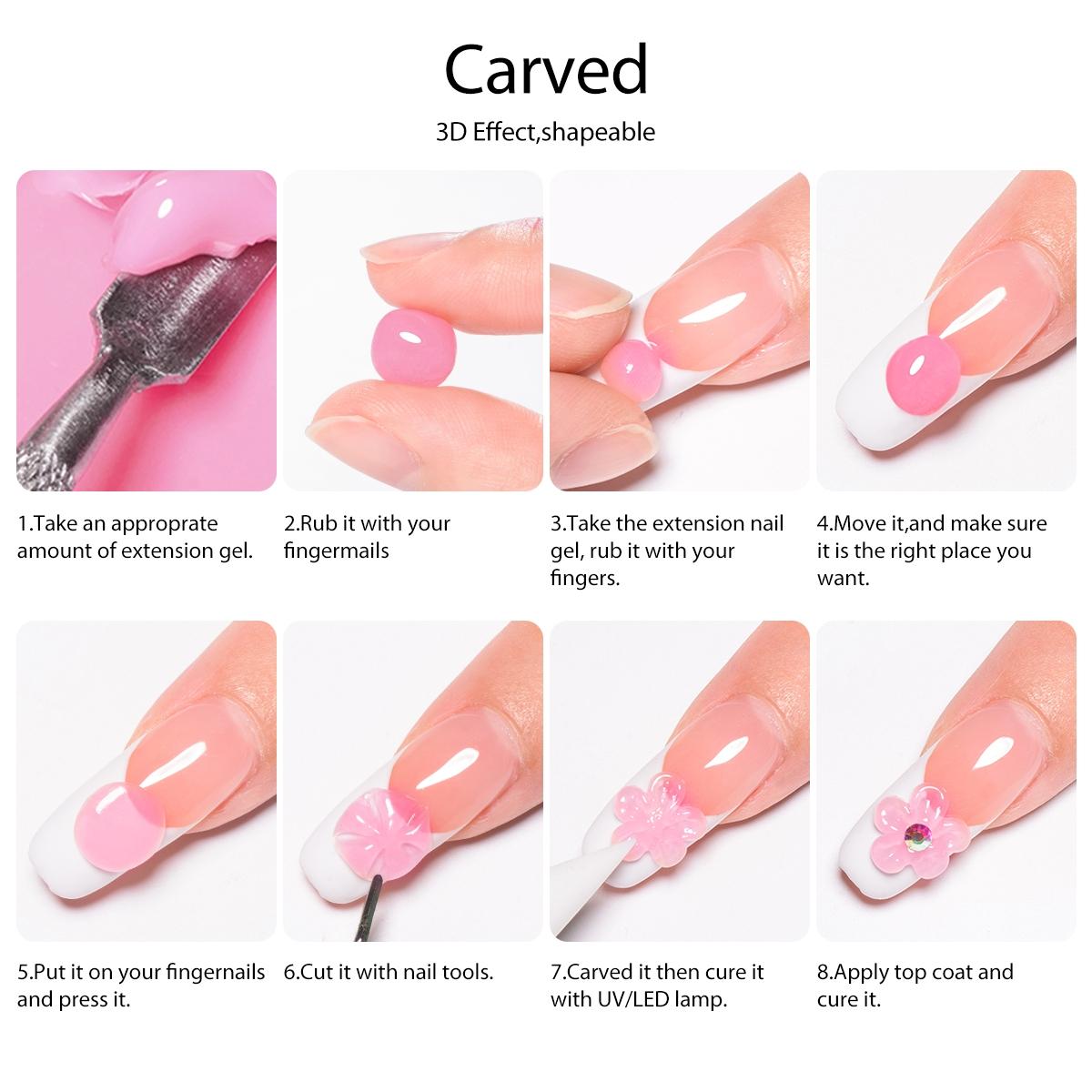 FourLily 4pcs Non-stick Solid Gel Set with Double-headed Pen, 3D Gel Nail Set for Gel Nail Embossing, Shaping and Sculpting with Stereo Nail Shaping Gel, Builder Nail Gel, Clear White Pink Nail Extension Gel, Uv Gel Manicure