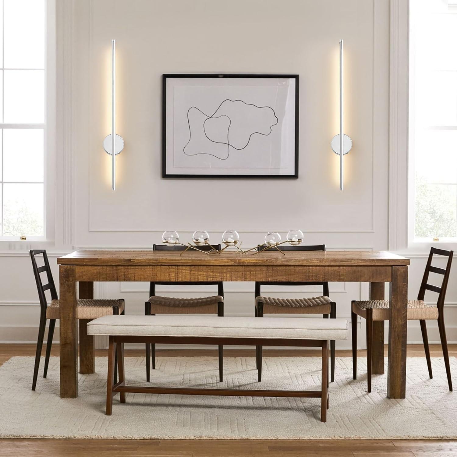 Modern LED Rechargeable Wall Light, Adjustable Wireless Wall Lamp with Remote, 3 Color Temperatures, 19.7 Inch Chrome Finish, Bedroom Living Room Hallway