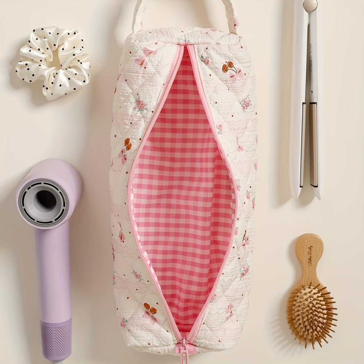 Hair Tool Organizer Bag with Zipper Closure & Bow Design, Dustproof Storage for Hair Dryer, Curling Iron, Straightener, Travel, Gym, Salon, Home