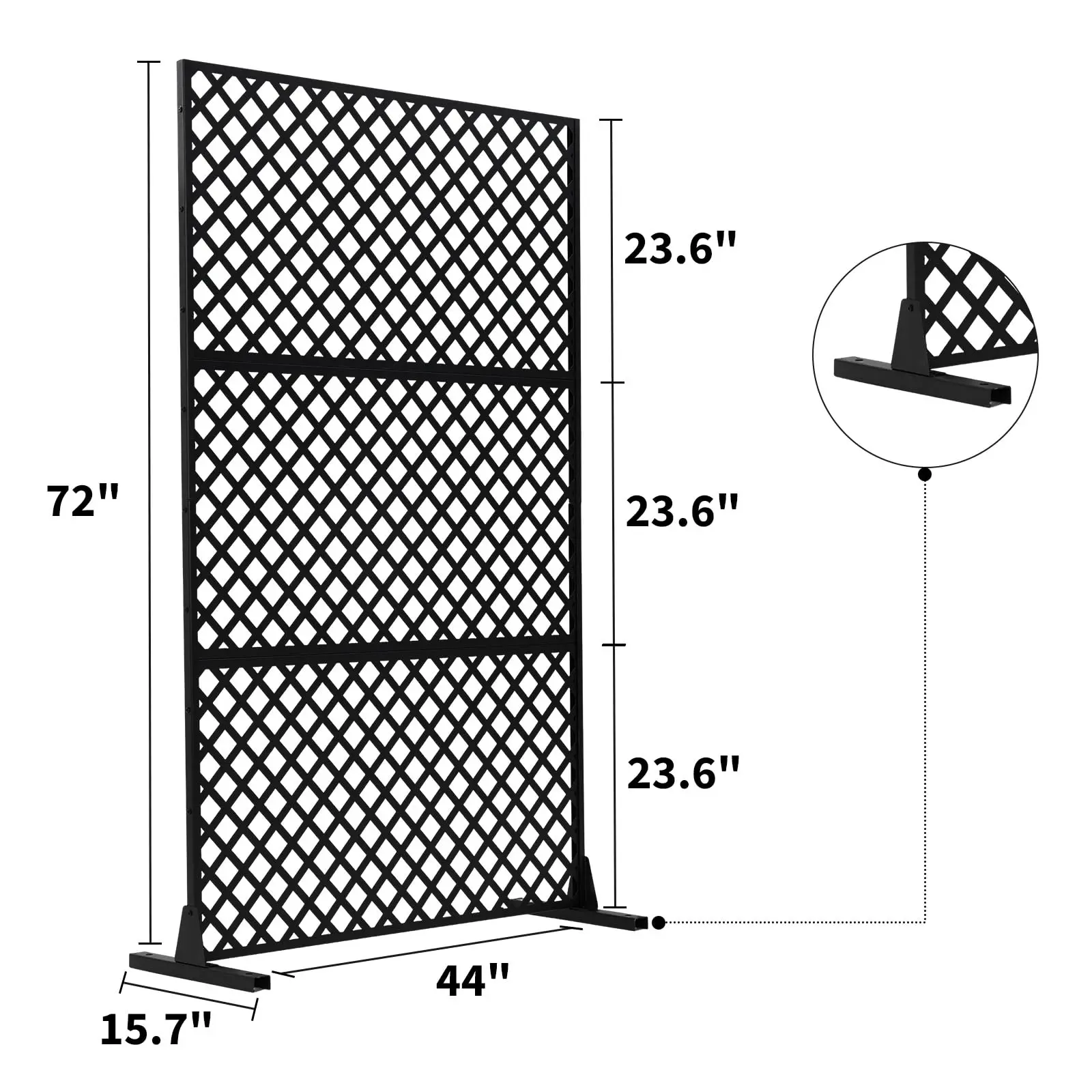 Freestanding Metal Privacy Screen, Decorative Steel Outdoor Divider with Stable Base - Weatherproof Garden/Patio/Deck/Balcony Privacy Fence, Indoor Room Partition - 3-Panel, 44W x 72H in