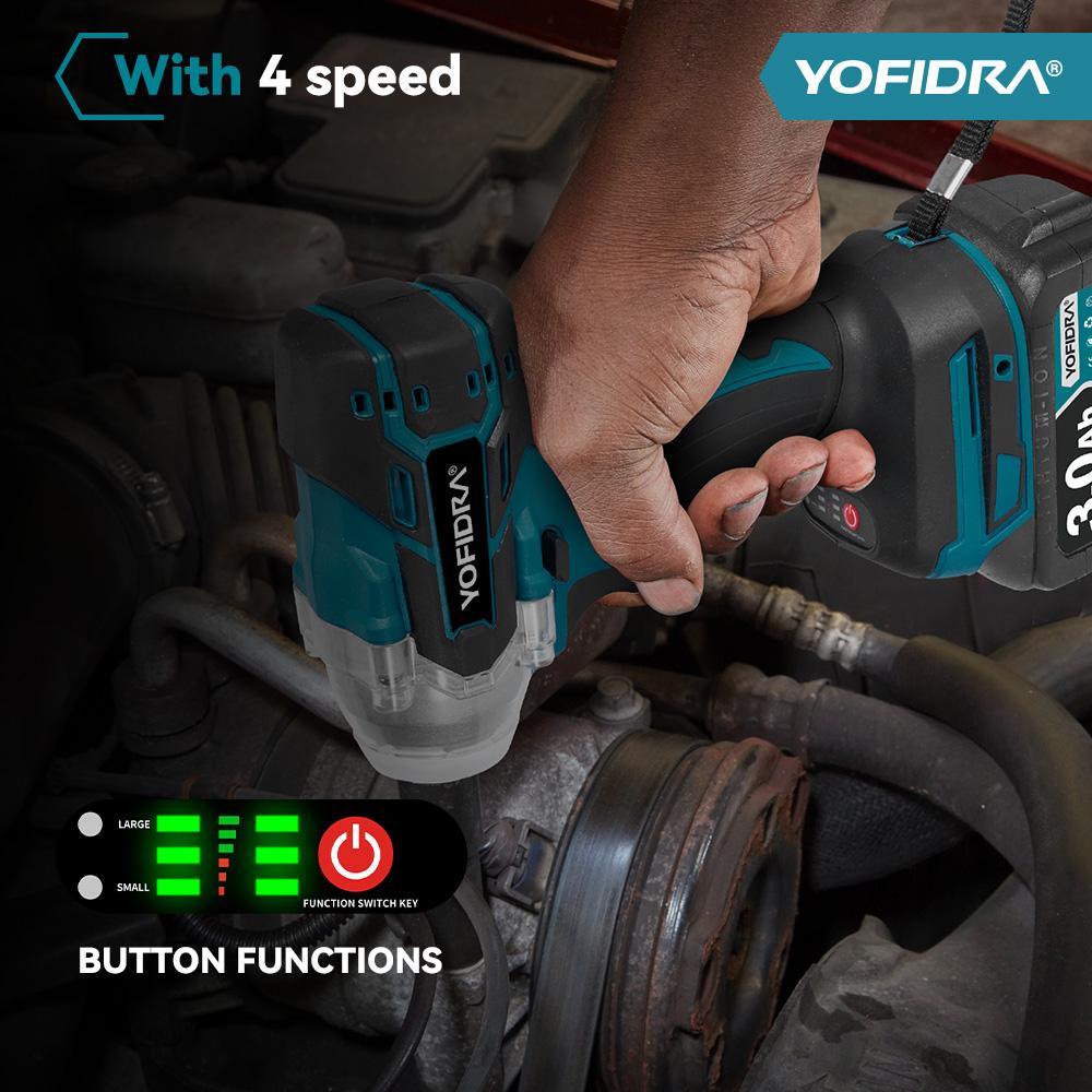Yofidra Brushless 520N. M Cordless Electric Impact Screwdriver 1/2 Inch Electric Key Screwdriver Repair Tool for Battery 21V 18V Heavy Duty Handle