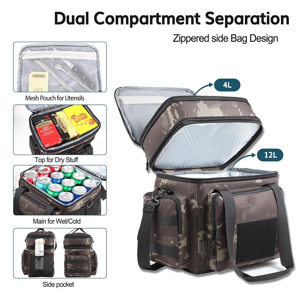Double Layer Insulated Lunch Bag for Work School Picnics Beach Lunch Boxes Reusable Portable with Side Pockets One Shoulder Waterproof Leakproof Camo Lunch Box