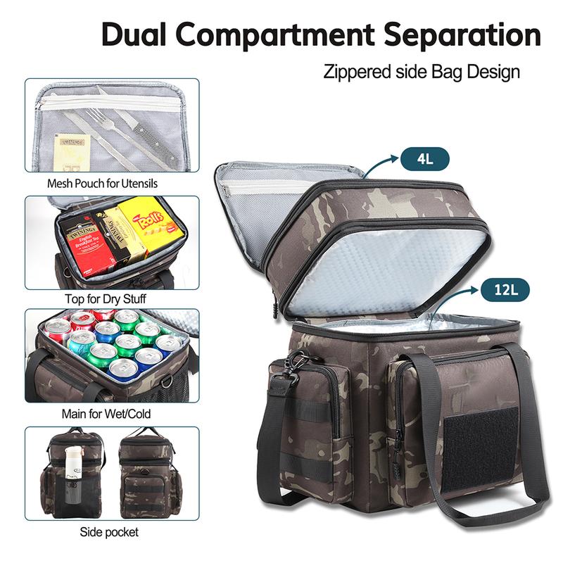 Double Layer Insulated Lunch Bag for Work School Picnics Beach Lunch Boxes Reusable Portable with Side Pockets One Shoulder Waterproof Leakproof Camo Lunch Box