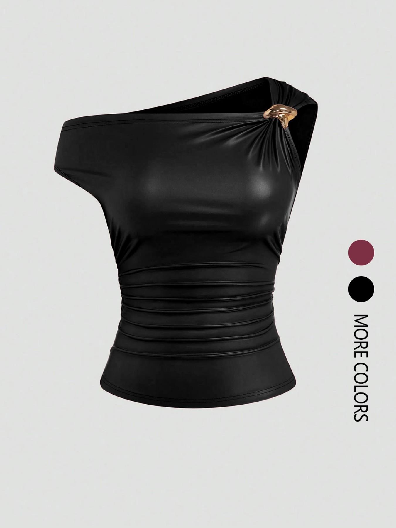 Women's Fashion Casual Sleeveless Asymmetrical Shoulder Top, Perfect for Shopping and Commuting, Stylish Everyday Wear