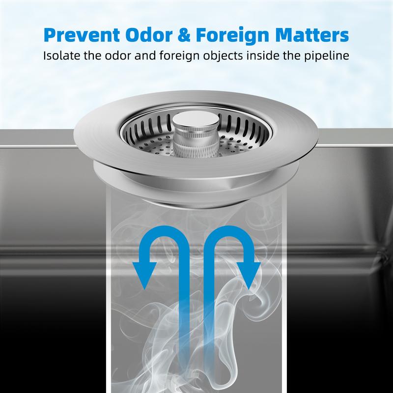 3-in-1 Kitchen Sink Drain Strainer, Stainless Steel Sink Plug, Deodorizing Anti-Clog Basket Strainer for US Standard 3-1/2 Inch Drains