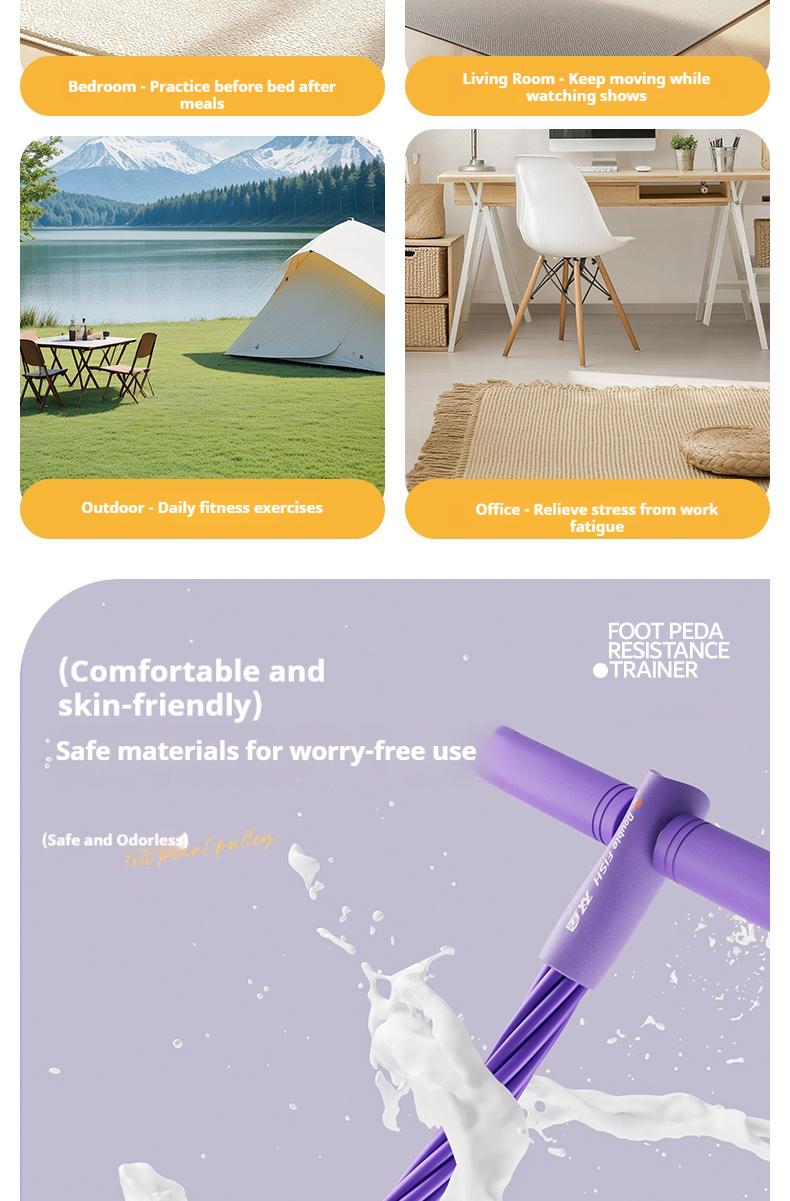 6-Strand Heavy Duty Abdominal Crunch Fitness Equipment – Leg & Core Workout, Sit-Up Assist, Home Gym Exercise, Non-Slip Foot Pedal & Resistance Bands (Portable)