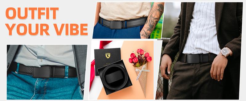 GSOIAX Men's Leather Belt – Easy Release Ratchet Buckle, Adjustable, Dress & Casual Gift for Men