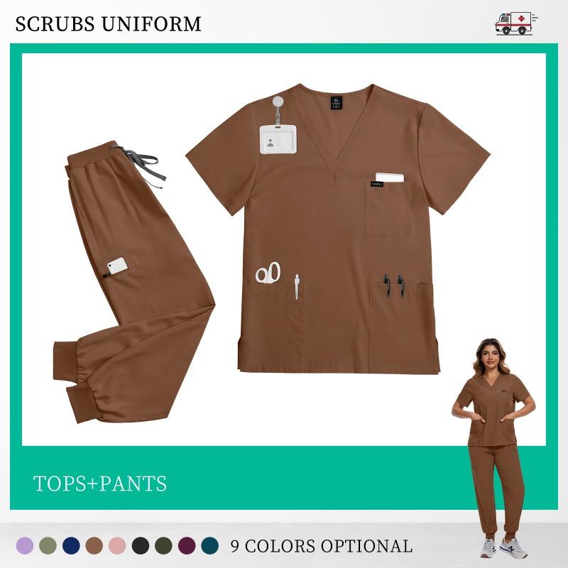 Comfortable Leisure Care Center Work Clothes Wholesale Price Clinical Uniform Woman Hospital Doctor Work Wear Nurse Clothing Short Sleeved Top Jogging Pants Set