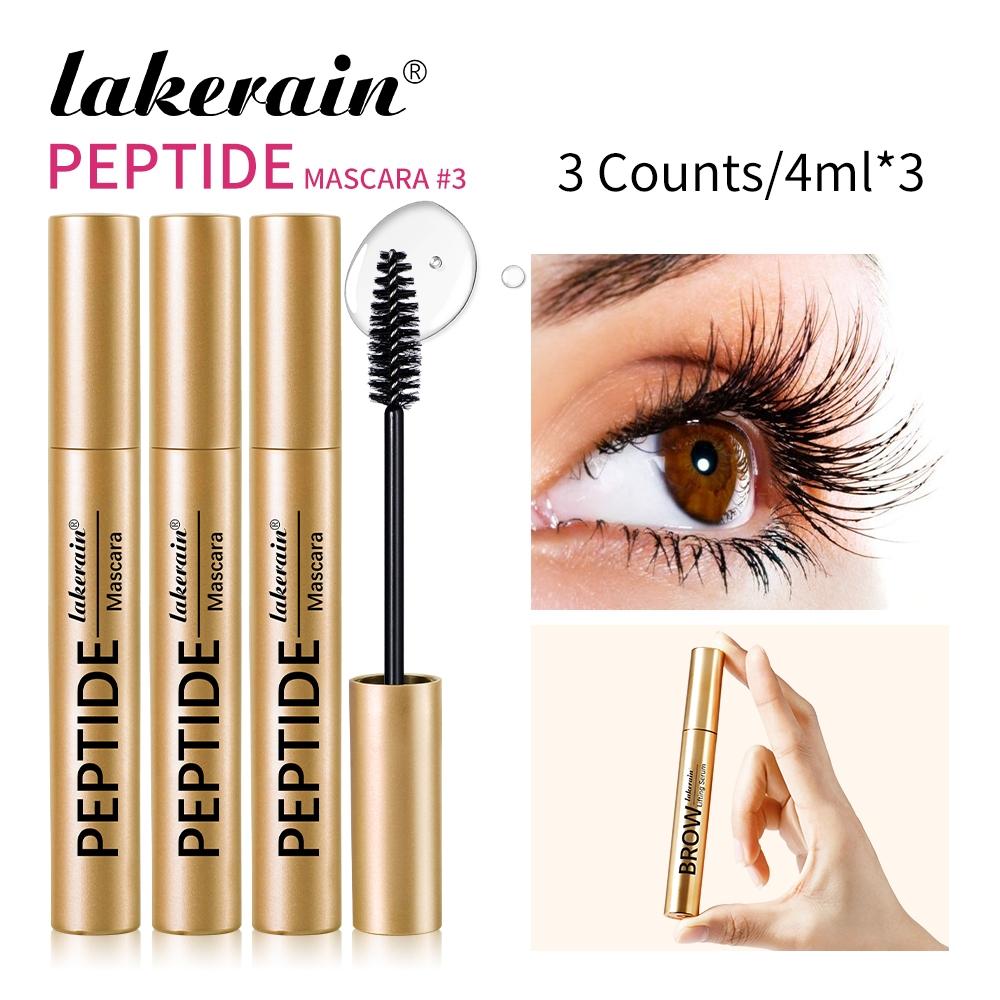 3 Counts Peptide Mascara, Lengthening & Volumizing Waterproof Mascara, Smudge-Proof, Clump-Free, Flake-Resistant Wear, Sweat for All-Day Fluttery Lashes​, Eyelash Makeup
