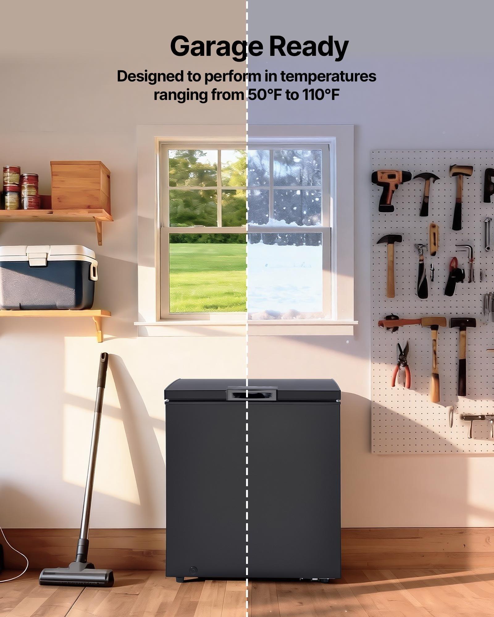 Chest Freezer, 5 Cu. ft Compact Deep Freezer, Free Standing Top Open Door Chest Freezers with 2 Removable Baskets Adjustable Thermostat - Energy Saving, Low Noise Garage Ready, Black