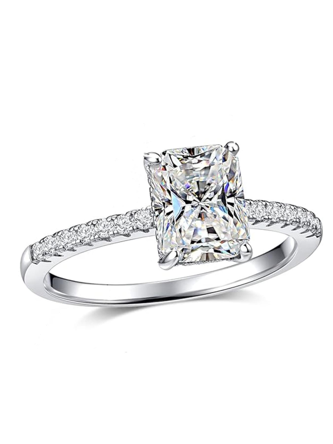 Elegant Moissanite Ring Rectangular Cut Bridal Wedding Engagement Ring Stackable Promise Rings for Women & Girls Anniversary Valentine's Gift