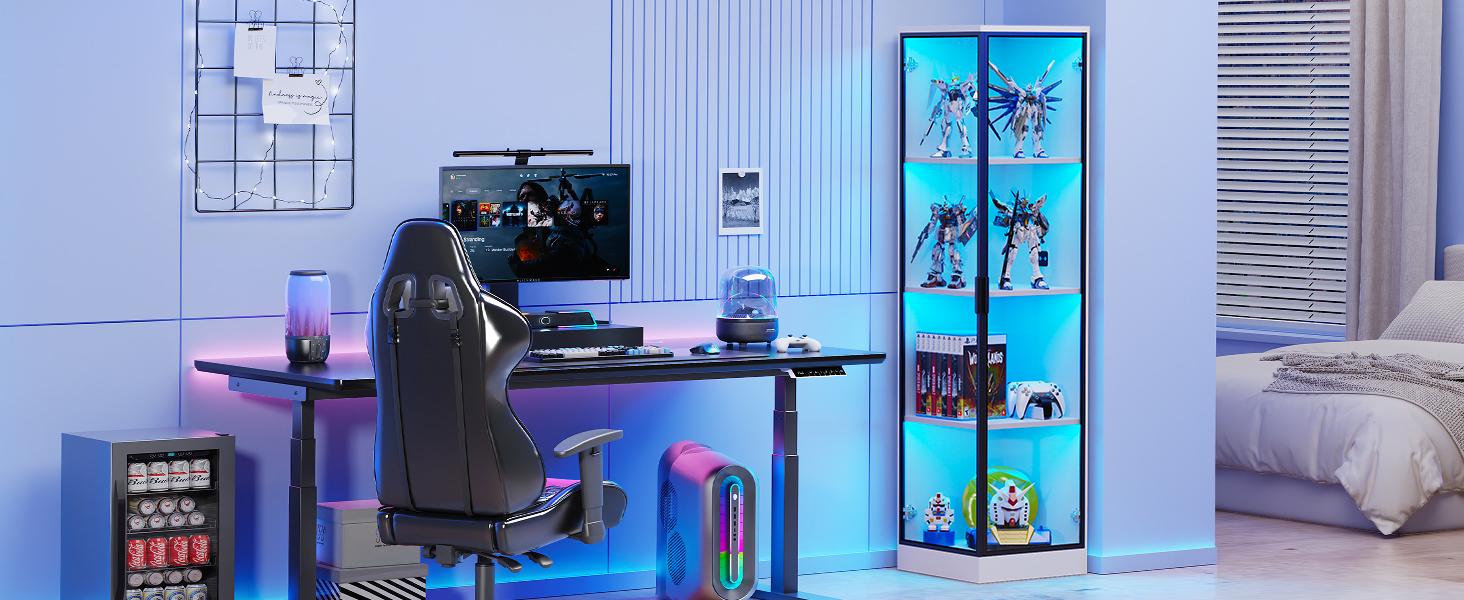 MIIFUNY Corner Display Cabinet with Doors, 4-Tier Corner Shelf&Bookcase for Collectibles, Toys, Books, Display Case with 3 Color Light, for Playroom, Bedroom, Study Room, White MIIFUNY Corner Display Cabinet with Doors, 4-Tier Corner Shelf&Bookcase for Collectibles, Toys, Books, Display Case with 3 Color Light, for Playroom, Bedroom, Study Room, White
